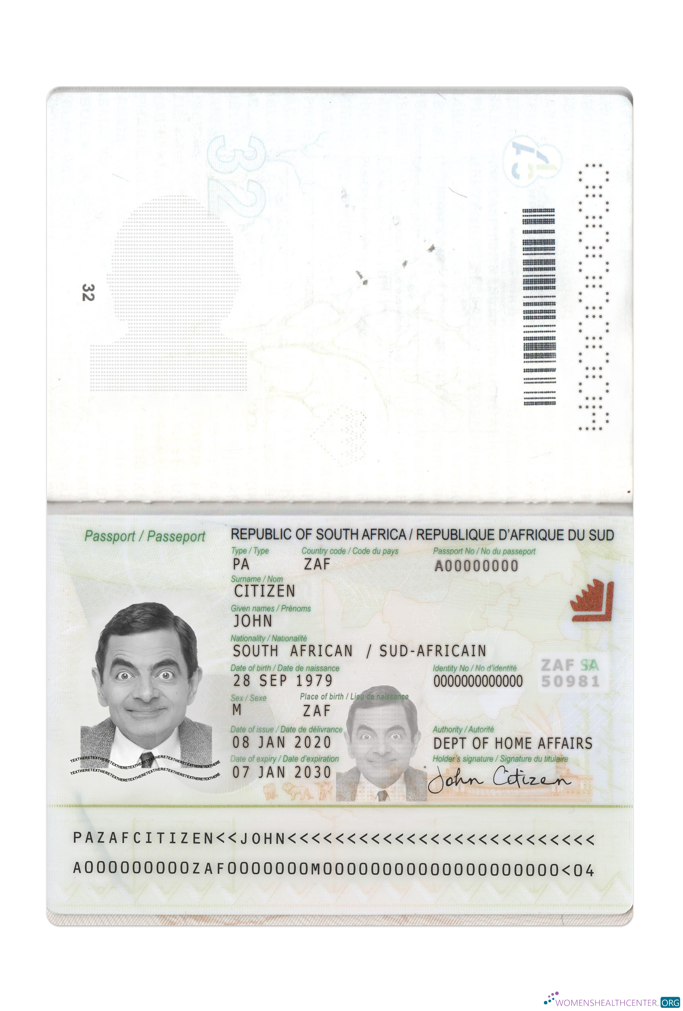 Download South Africa passport 2020 present Photoshop template